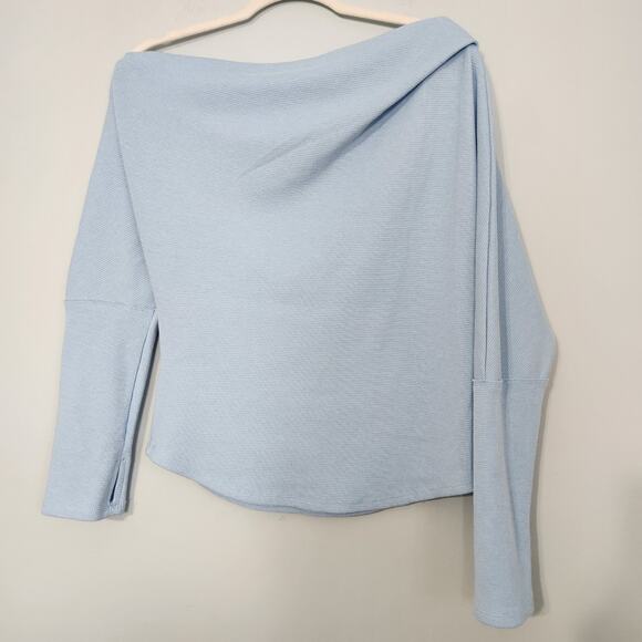 Free People Fuji Thermal Long Sleeve Off the Shoulder Top in Dew Shine Blue, L - Picture 6 of 11